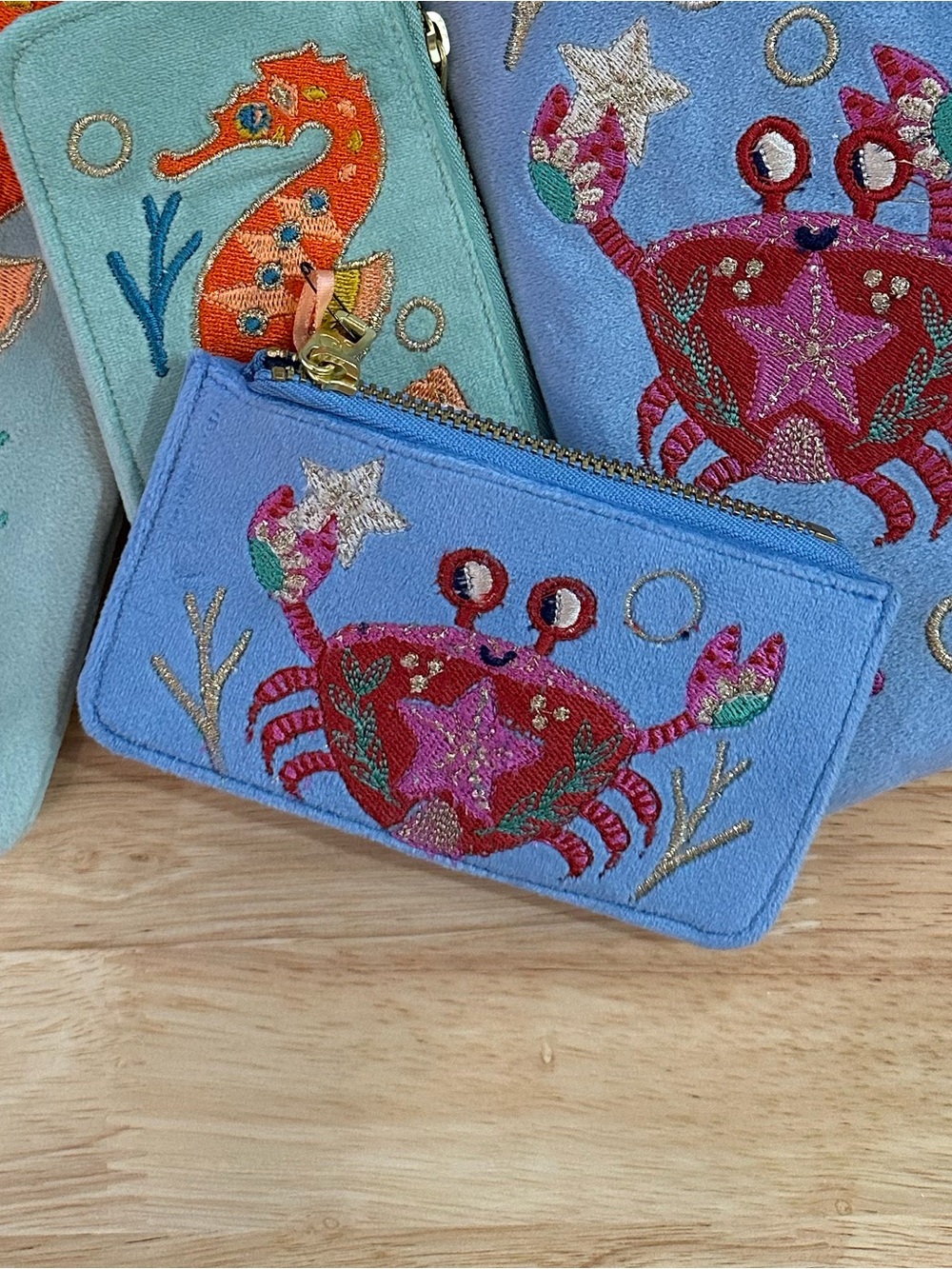 POWDER Embroidered Velvet Crab Coin and Credit Card Pouch